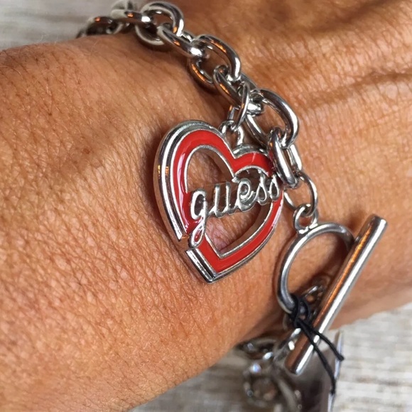 Guess Jewelry Nwt Guess Redsilverrhinestone Charm Bracelet Poshmark